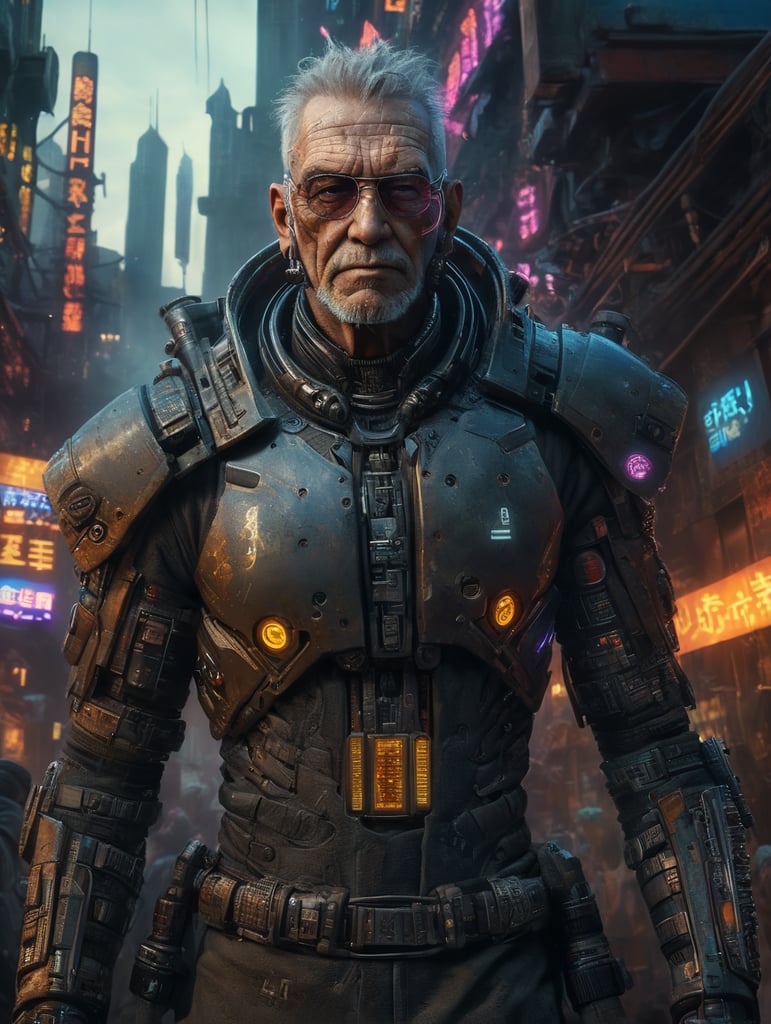 um velho cyber punk de frente