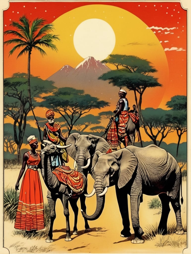 Africa, vintage Christmas postcard illustration