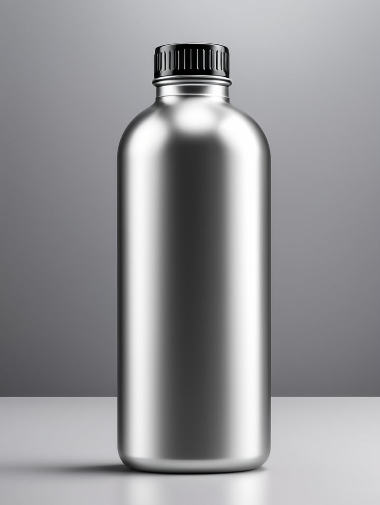 Aluminum bottle mockup, no label, isolated, grey background