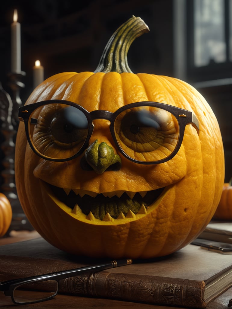 yellow pumpkin with glasses