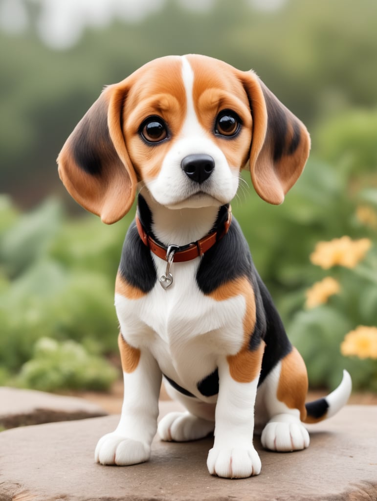 cute, beagle, full view, chibi style, disney style, cartoon style, pixar style, with background