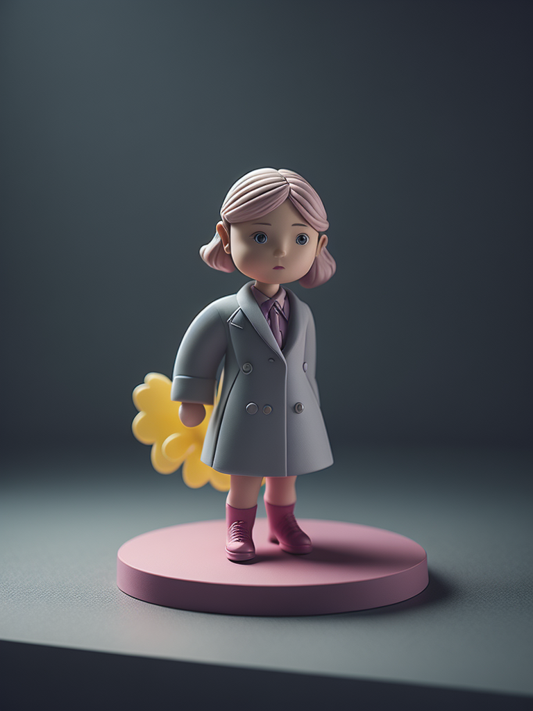 Centered, very cute, isometric view, unique clay 3d icon curved low poly, a girl, 100 mm, Pastel colors, 3d blender render, Neutral blur background, Centered, matte clay, Soft shadows, Cute, pretty, curves