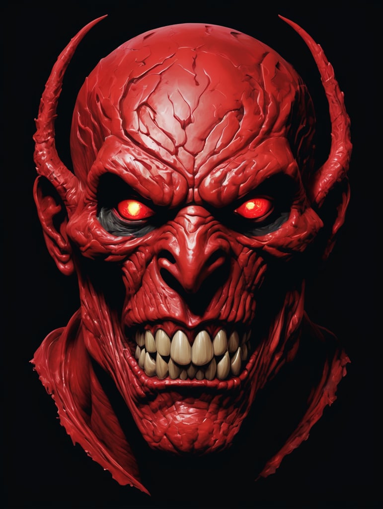 Gaming Logo. Create the image of a disfigured mutant being, inspired by the cover, and mutant de arca albums, red in color, with the appearance of varnished paint. On black background.vector image