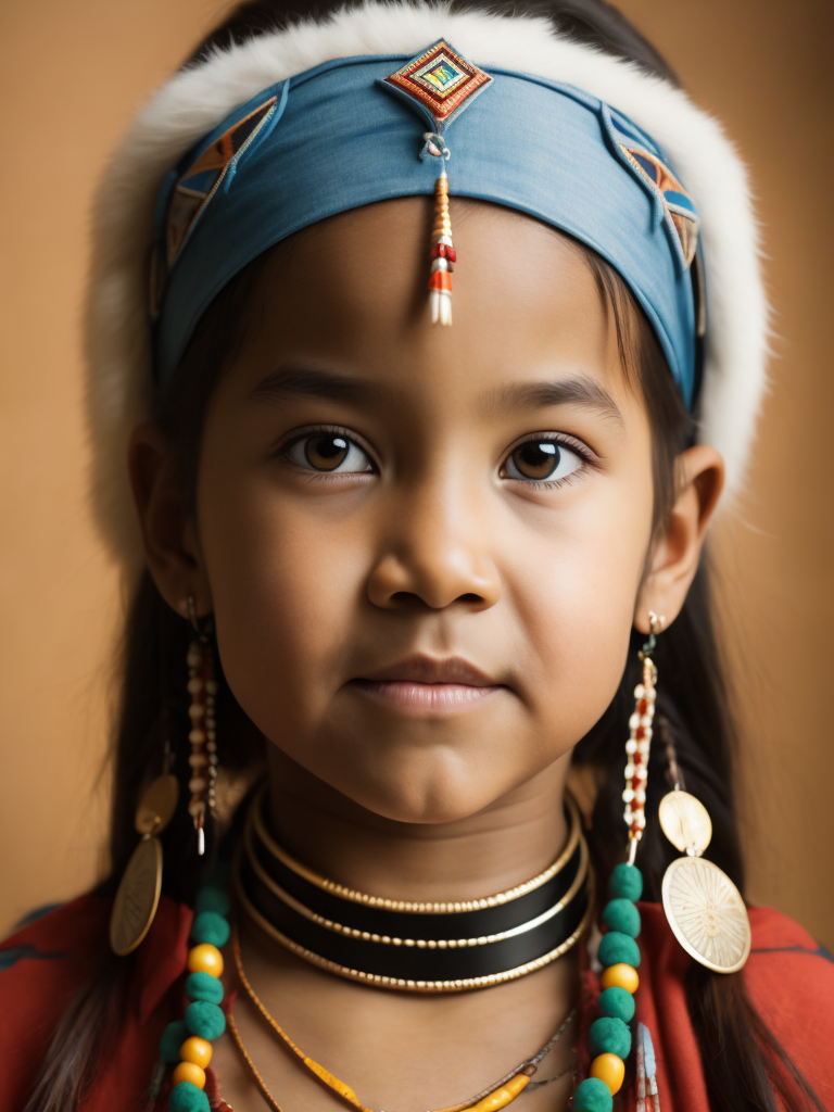 native american girl 3 years old in national dress