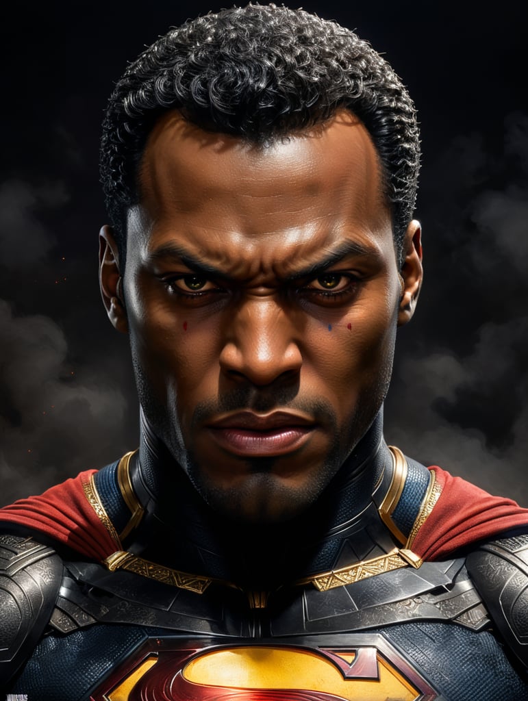 Black Superman, Hero Portrait, Comics, Marvel, Horror, USA, style of Richard Corben