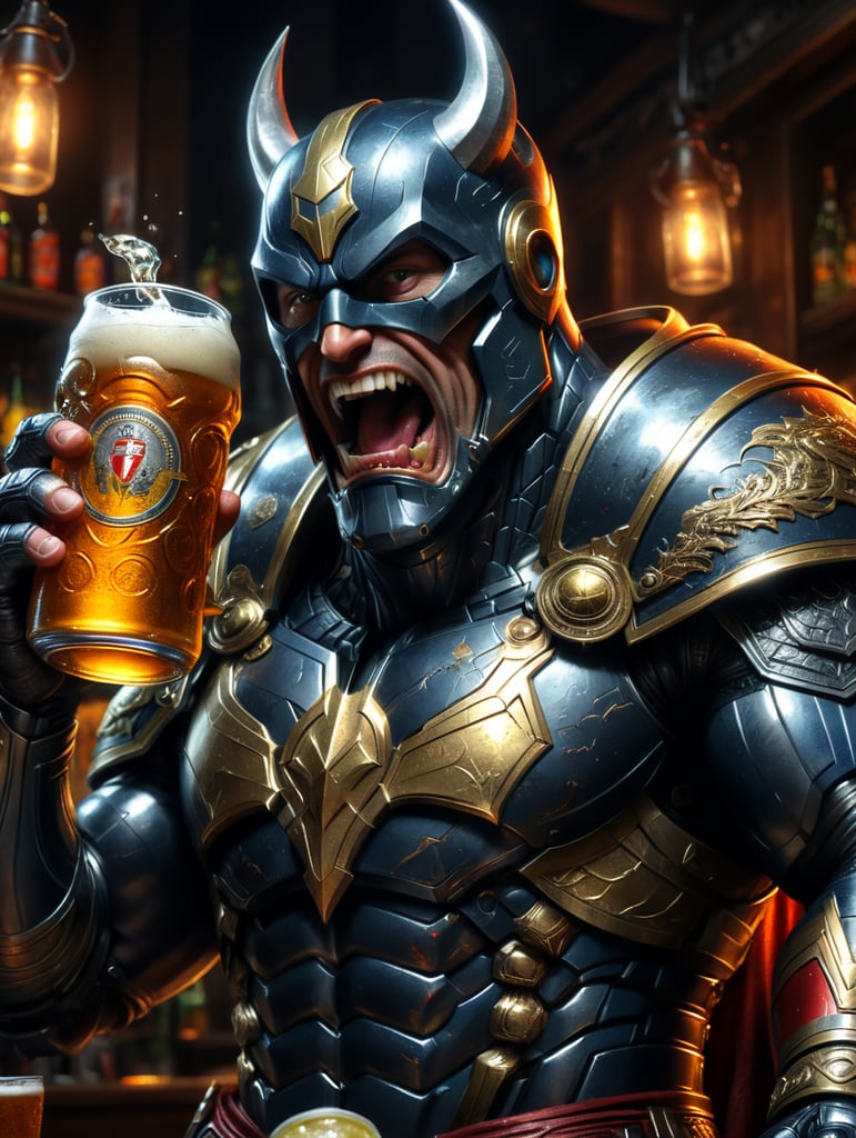 super hero drinking a can of beer