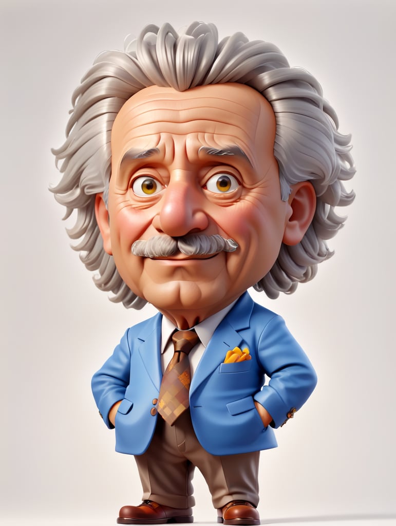 standing centered Portrait of Albert Einstein, bright and saturated colors, highly detailed, sharp focus, Bright expressive, Dramatic Lighting, Depth of field, Incredibly high detailed, on a white background