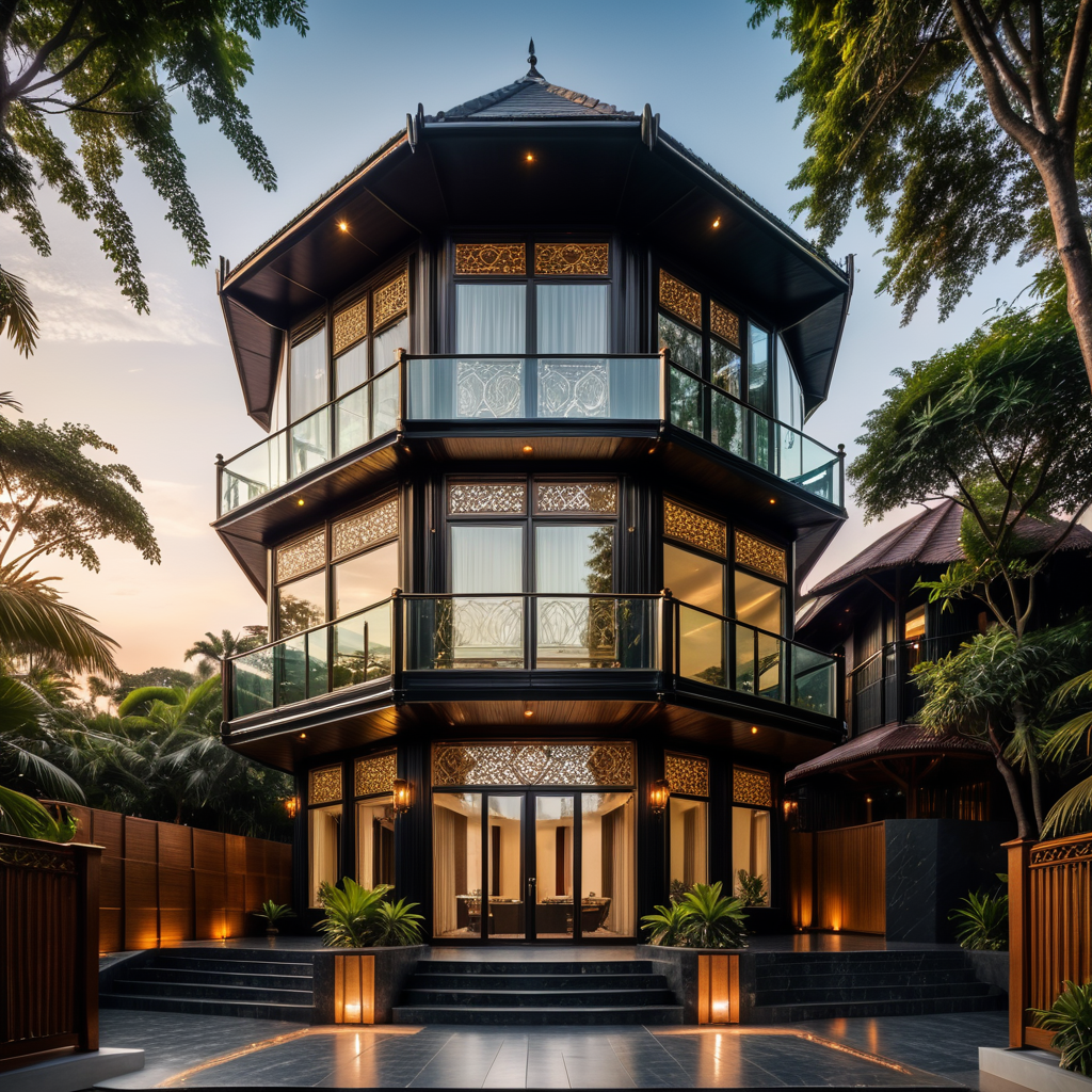 ultra real view for ultra luxury hexagonal shaped 3 floor Bunglow , award winning masterpiece with incredible details, epic stunning, ultra hd, realistic, highly detailed, perfect composition, , wide angle perspective camera view , high quality image ,beautiful detailed intricate insanely detailed octane render trending on artstation, 8k artistic photography, photorealistic concept art, soft natural volumetric cinematic perfect lightaward winning masterpiece with incredible details, epic stunning, front, cinematic lighting, symmetry, form, detailed, curved, crystal facade, trending on artstation, sharp focus, studio photo, intricate details, highly detailed, by greg