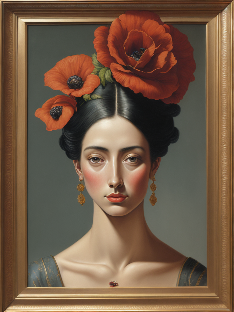 Giuseppe Scuderi, ultra-fine detailed painting of a woman with an opium poppy flower in her hair, a whimsical, detailed painting.