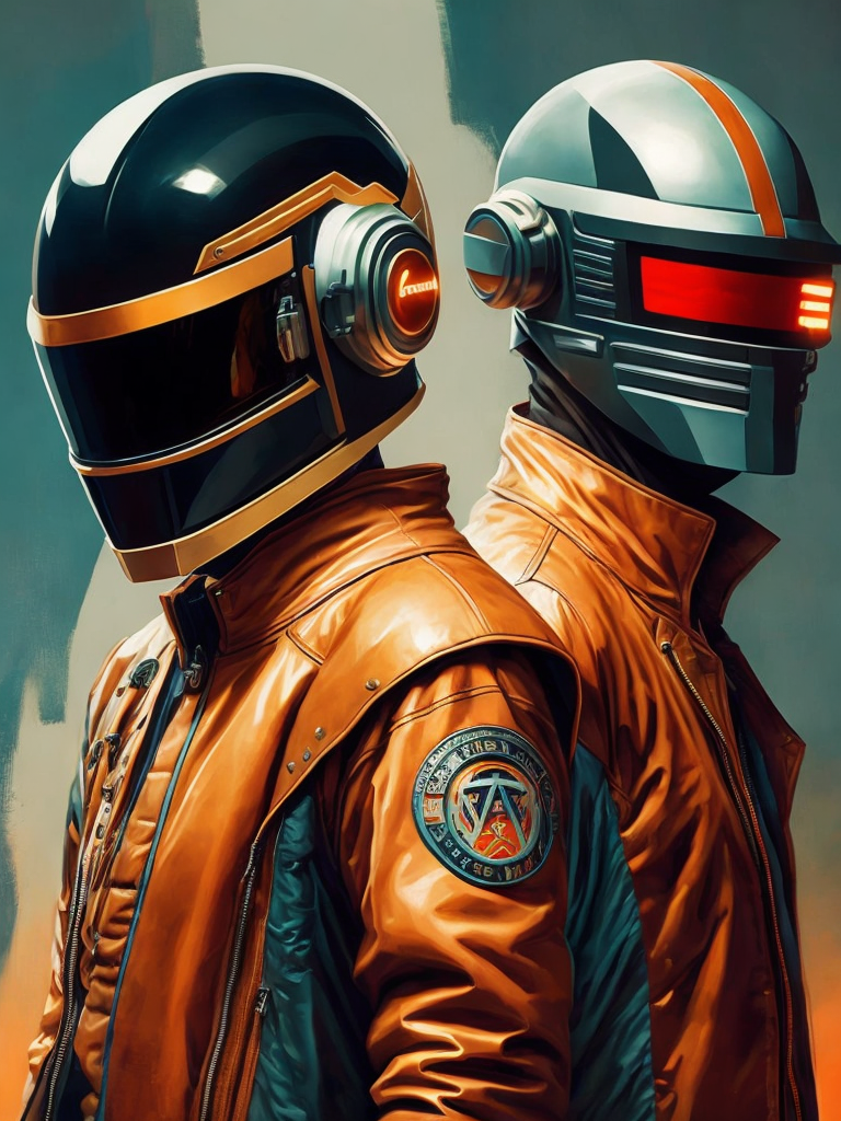 Portrait of daft punk, ultra realism, super detailed, neon colors, magazine cover, professional shot, magazine photography, bright saturated colors, sharp focus, highly detailed