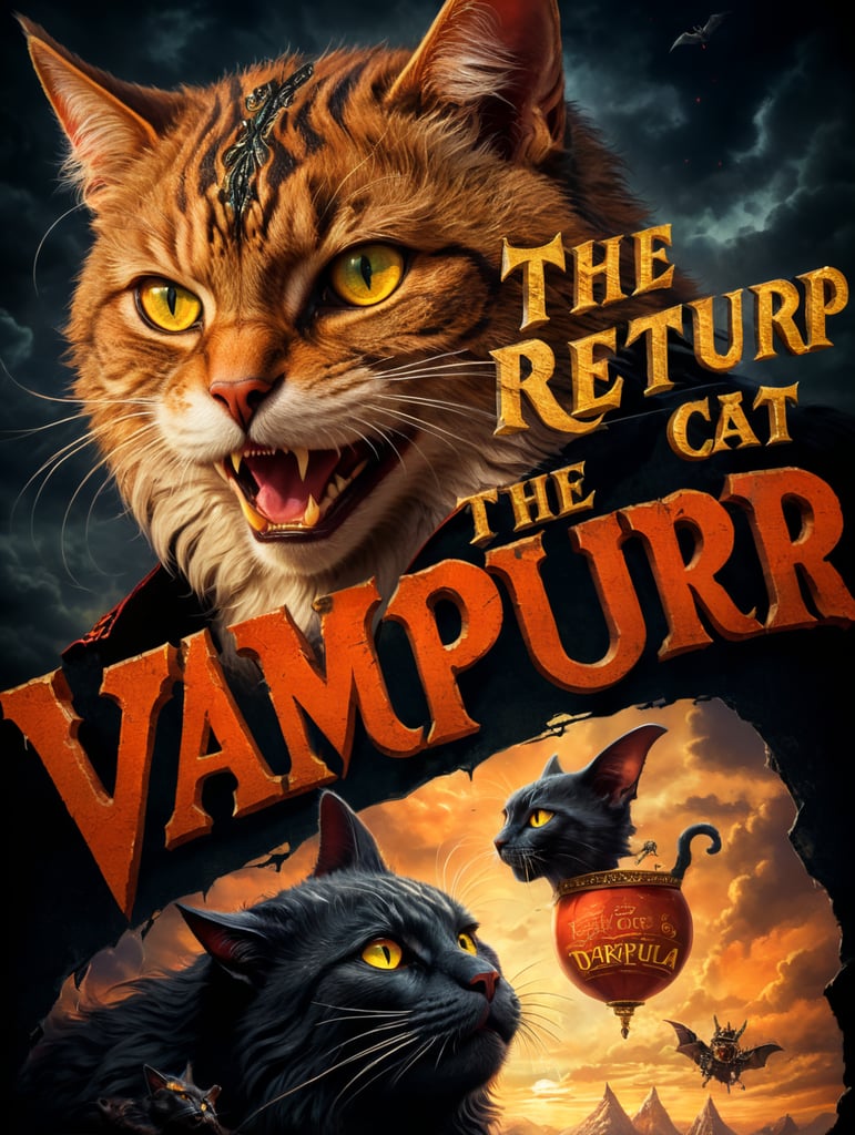 Majestic Drakula cat, the Return of the Vampurr text on poster