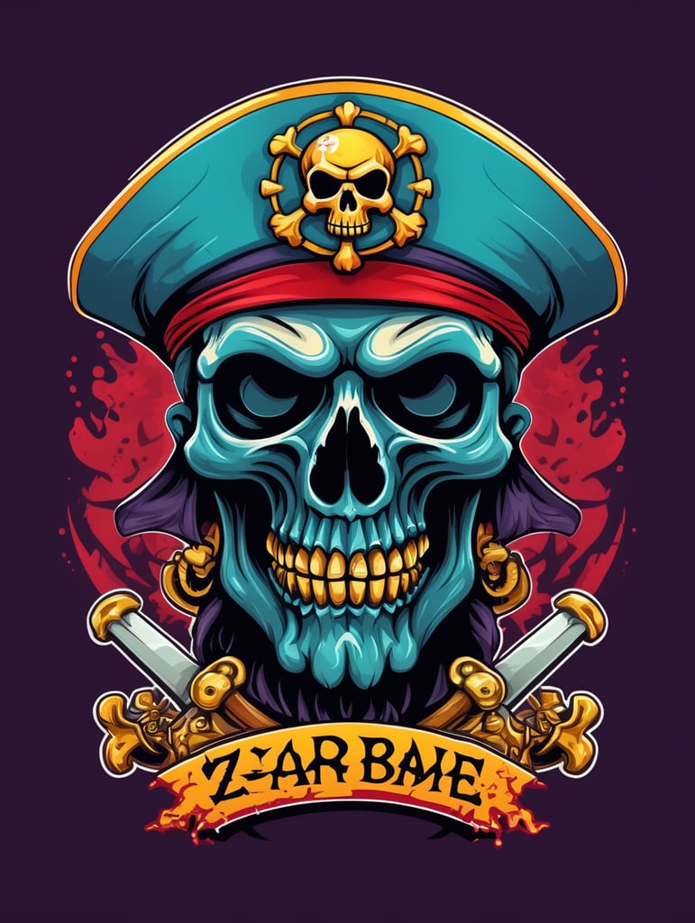 Zombie skull captain pirate mascot logo, e-gaming, bright colors, Gaming Logo, vector image