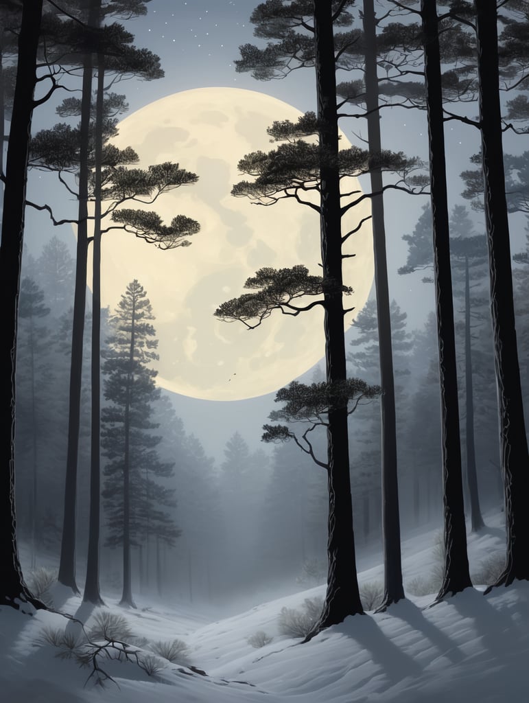 Pine tree forest night