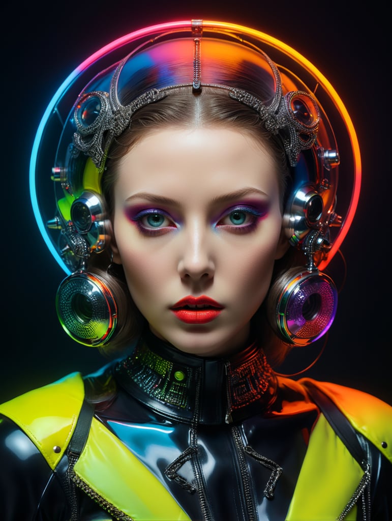 fashion portrait, surrealistic scene, masterpiece, avantgarde, neon colors, style laurie simmons, minimal figures