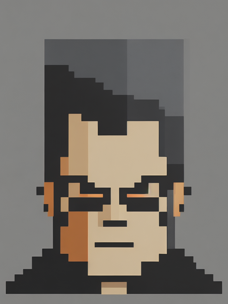 8-bit Pixel art, vector art, flat colours, square bog pixels, Elon Musk portrait, flat grey background.