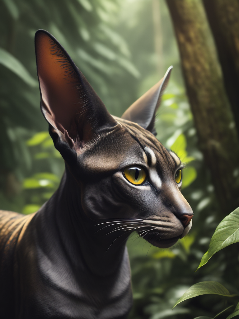 sphinx cat in a lush jungle setting