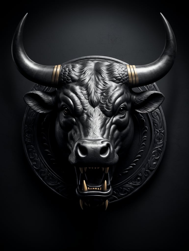 VECTOR MINIMALIST BULL HEAD LOGO IN BLACK