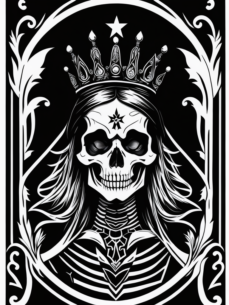 A vector art of a queen skeleton tattoo, black and white