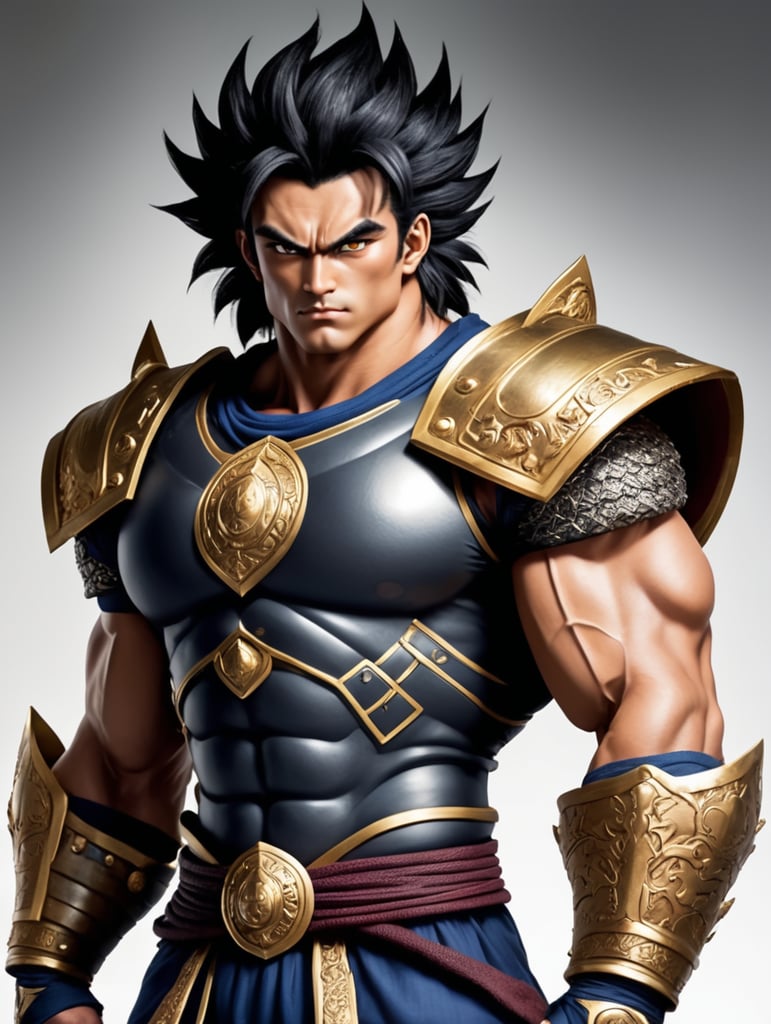 Garlisk is a Saiyan with wild dark hair, piercing dark eyes, and a masculine-toned body. He often dons traditional Saiyan armor, showcasing his heritage and pride.