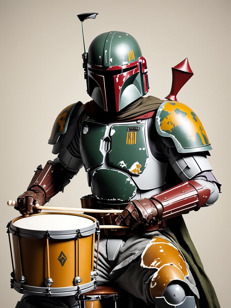 Boba Fett playing drums