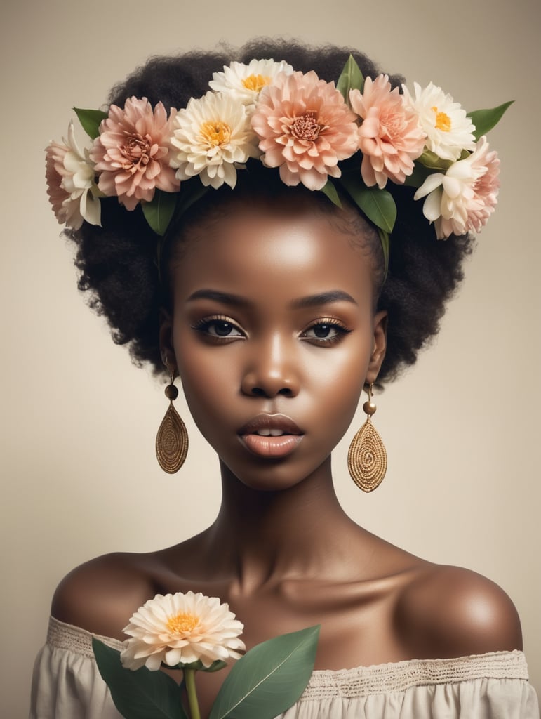 Beautiful African girls holding flowers in her mouth