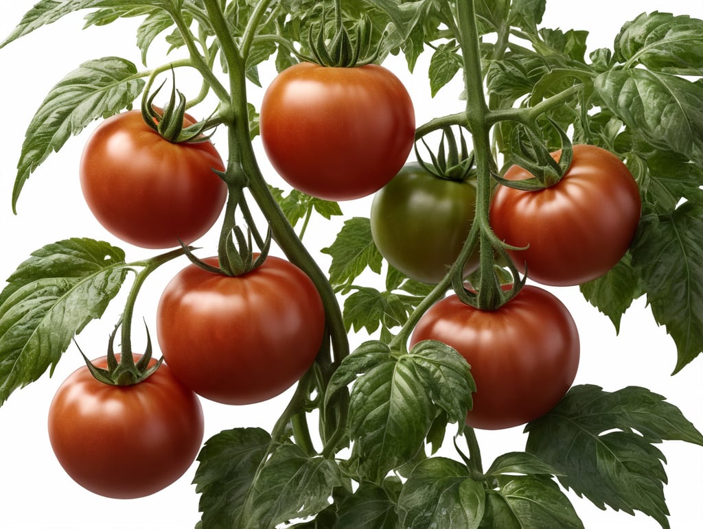 Tomato plant close-up isolated on white background