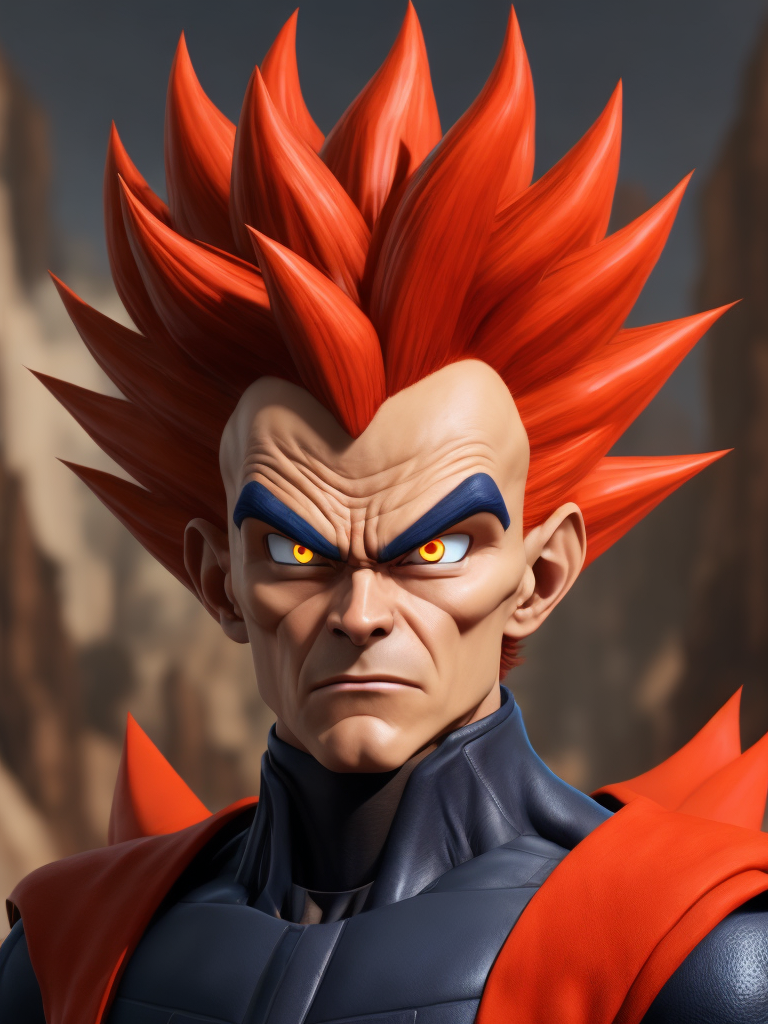 a red son from monkie kid, realistic, red hair, similar to Vegeta (Dragon Ball Z)