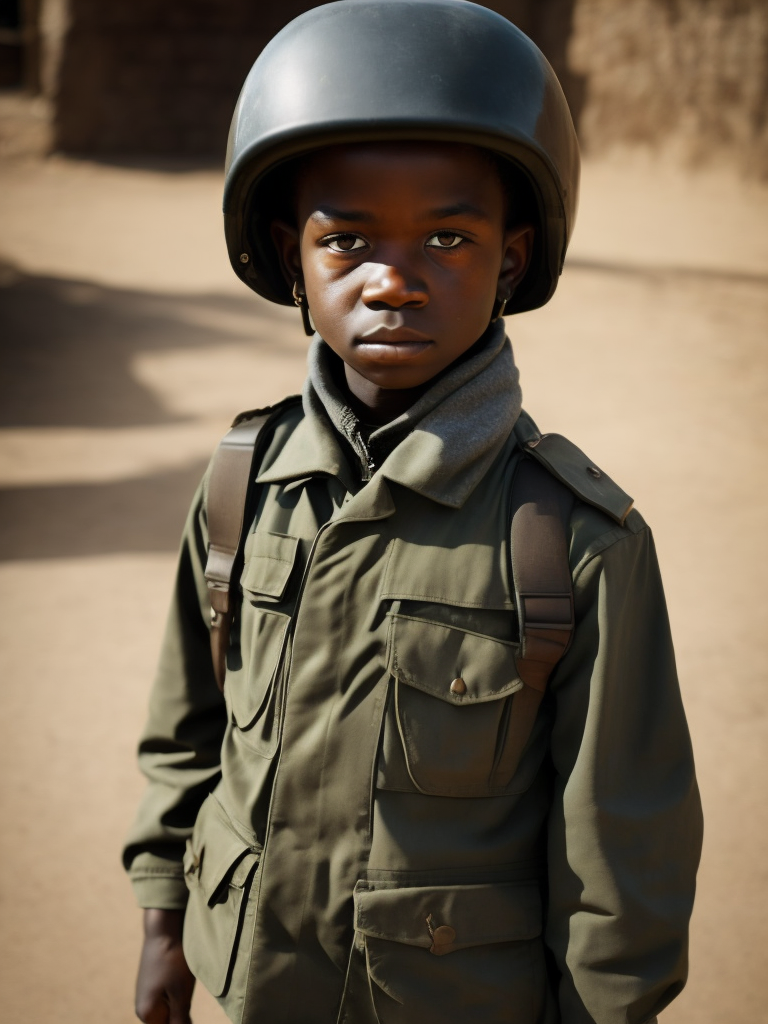 Child soldier in military uniform
