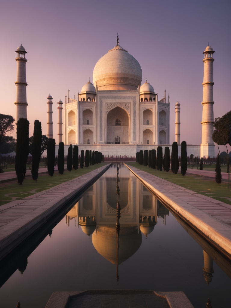 Taj Mahal, pink purple sunset,