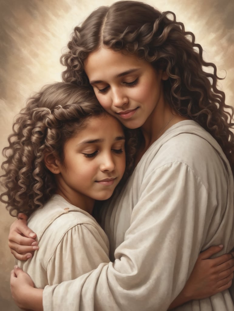 Curly girl hugging Jesus