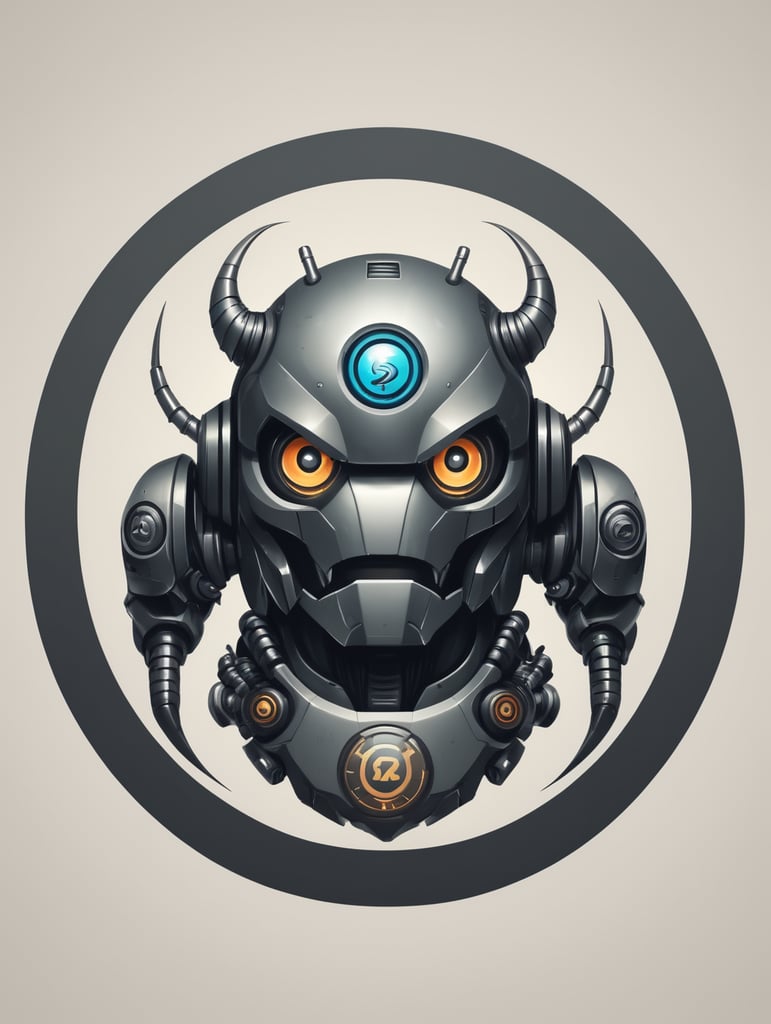 A logo for my gaming brand. A robot looking like monster in a circle logo