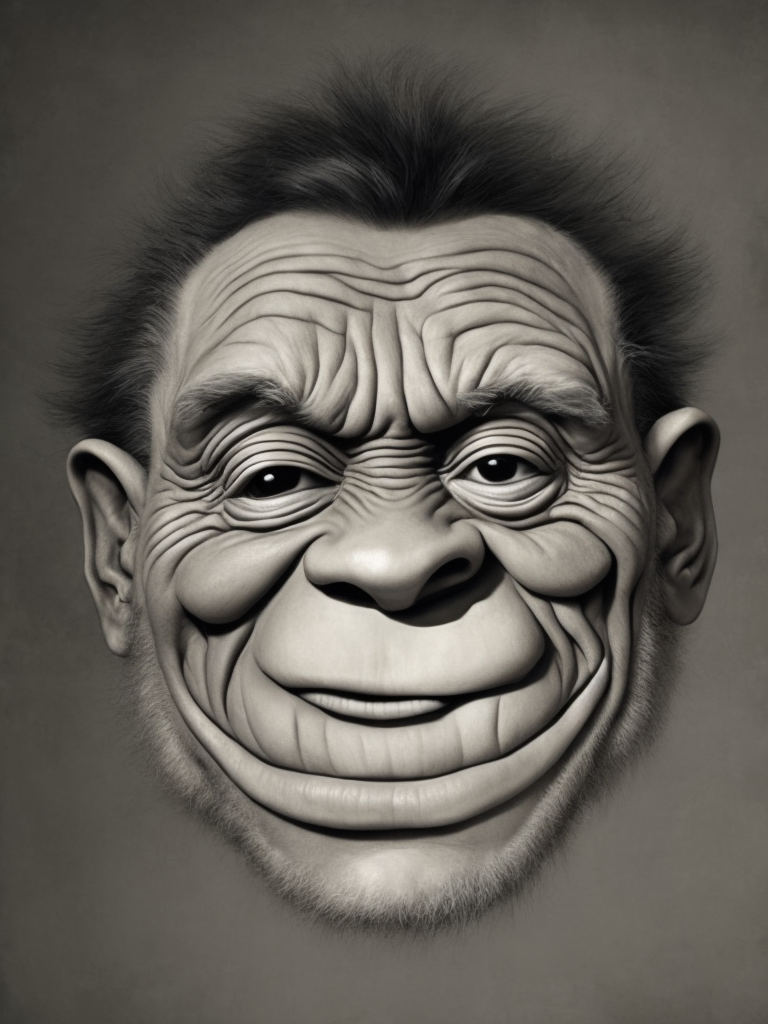Hyper realistic 200 years old troll ugly face, hand drawing painting by Picasso