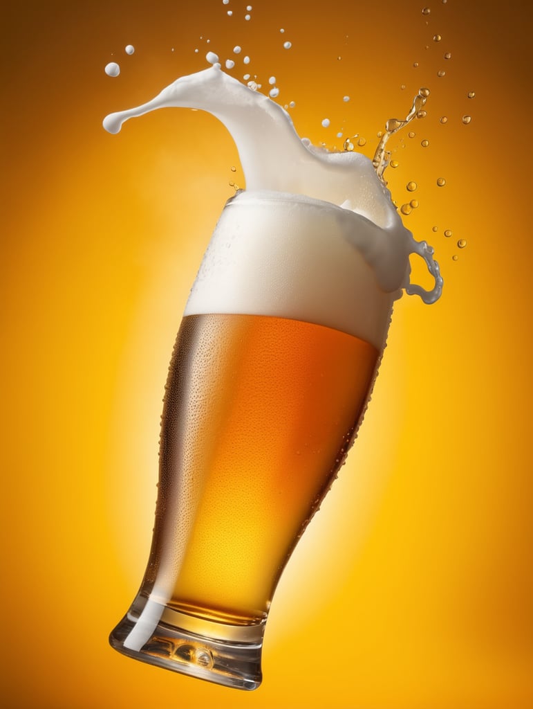 professional photo of a beer glass, Beer foam coming out of a glass