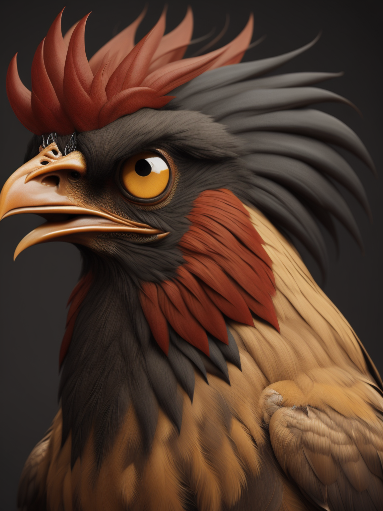 grumpy old rooster head with large eyes, contained in a circle