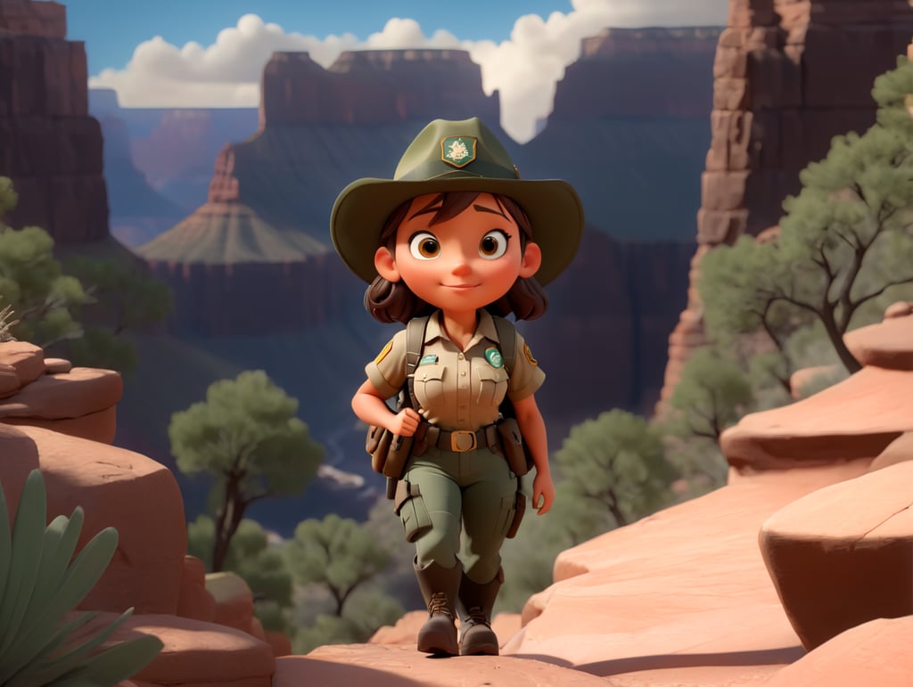 female park ranger hiking in grand canyon