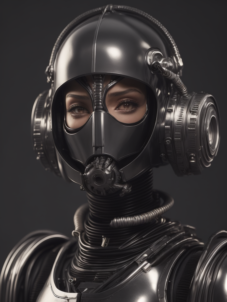 K-2SO, in the style of mechanical realism, iconic album covers, pencilsteampunk, angelcore, detailed facial features, chrome-plated, undefined anatomy