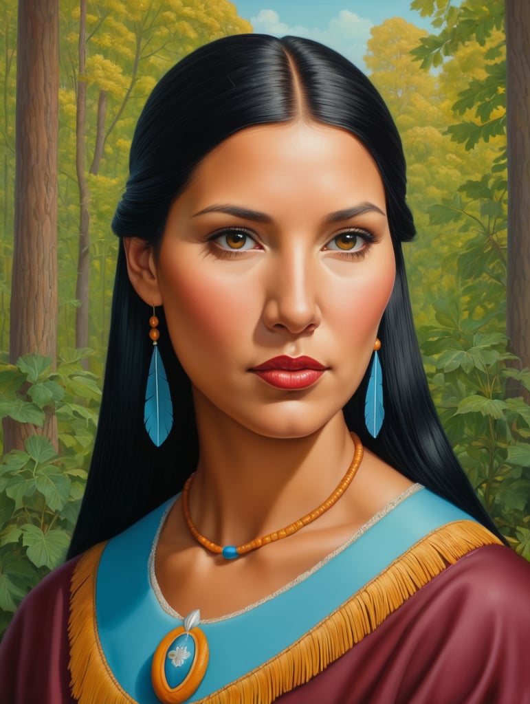Pocahontas, Painting, Oil, Portrait, USA, style of Alex Gross