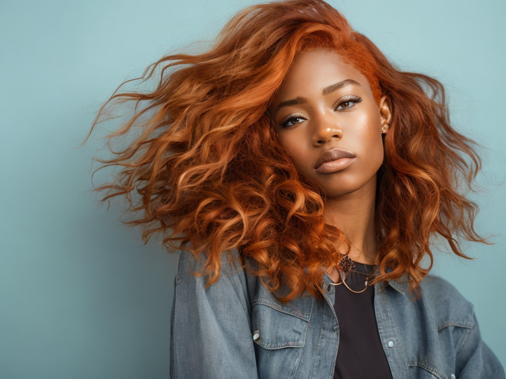 black girl with ginger hair, freckles on the face, professional photo, sharp on details