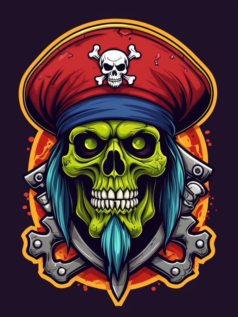 Zombie skull captain pirate mascot logo, e-gaming, bright colors, Gaming Logo, vector image
