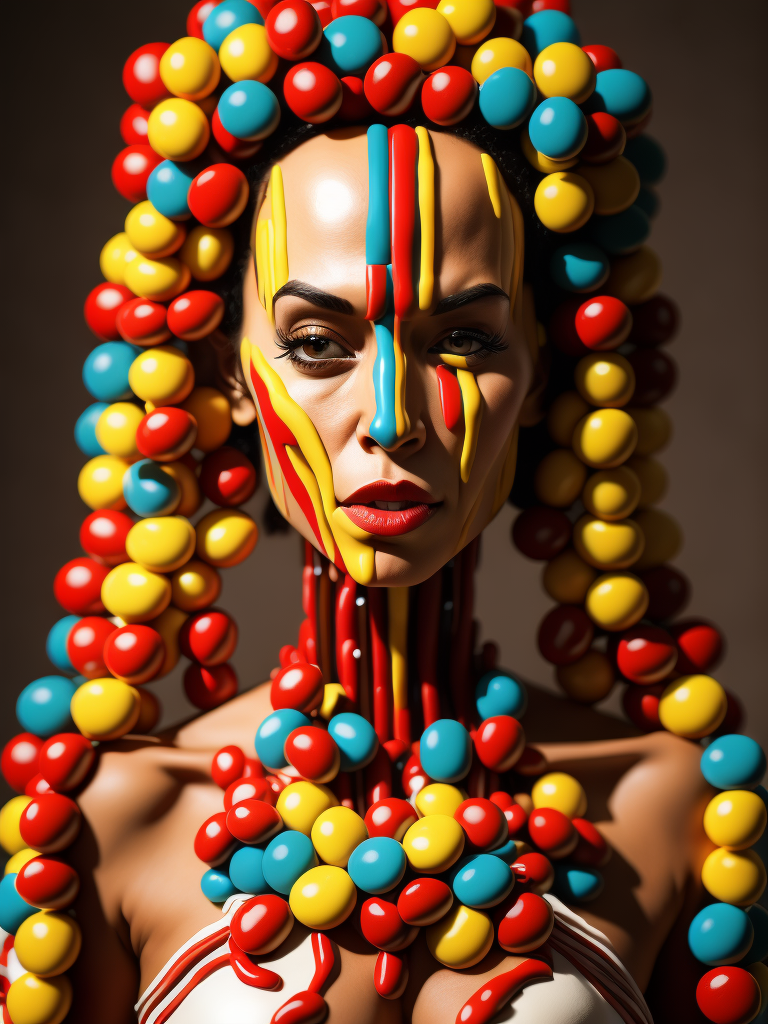 Abstract female humanoid made out of candies, sweets and chocolates