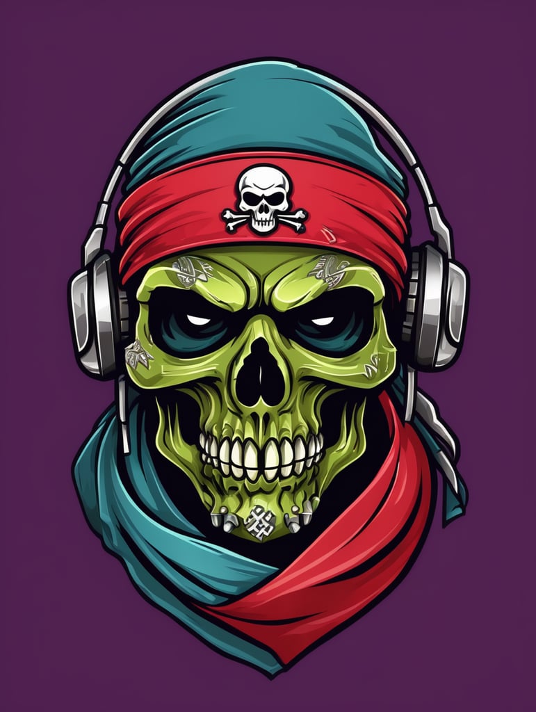 Zombie bandit skull with bandana on face mascot logo, e-gaming, bright colors, Gaming Logo, vector image