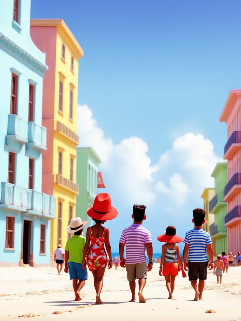 tourists walking on a Cuban beach