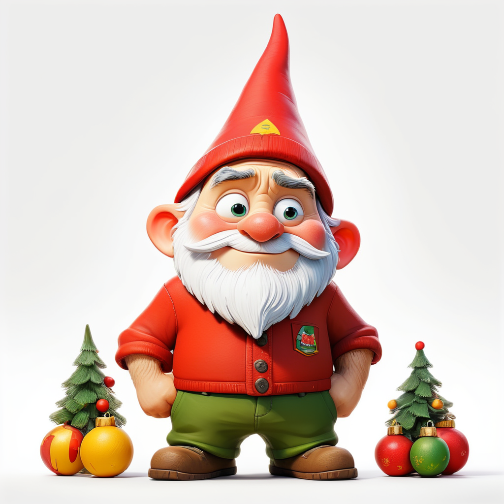 Christmas Gnome Clipart, full body, in the style of Richard Scarry on white background