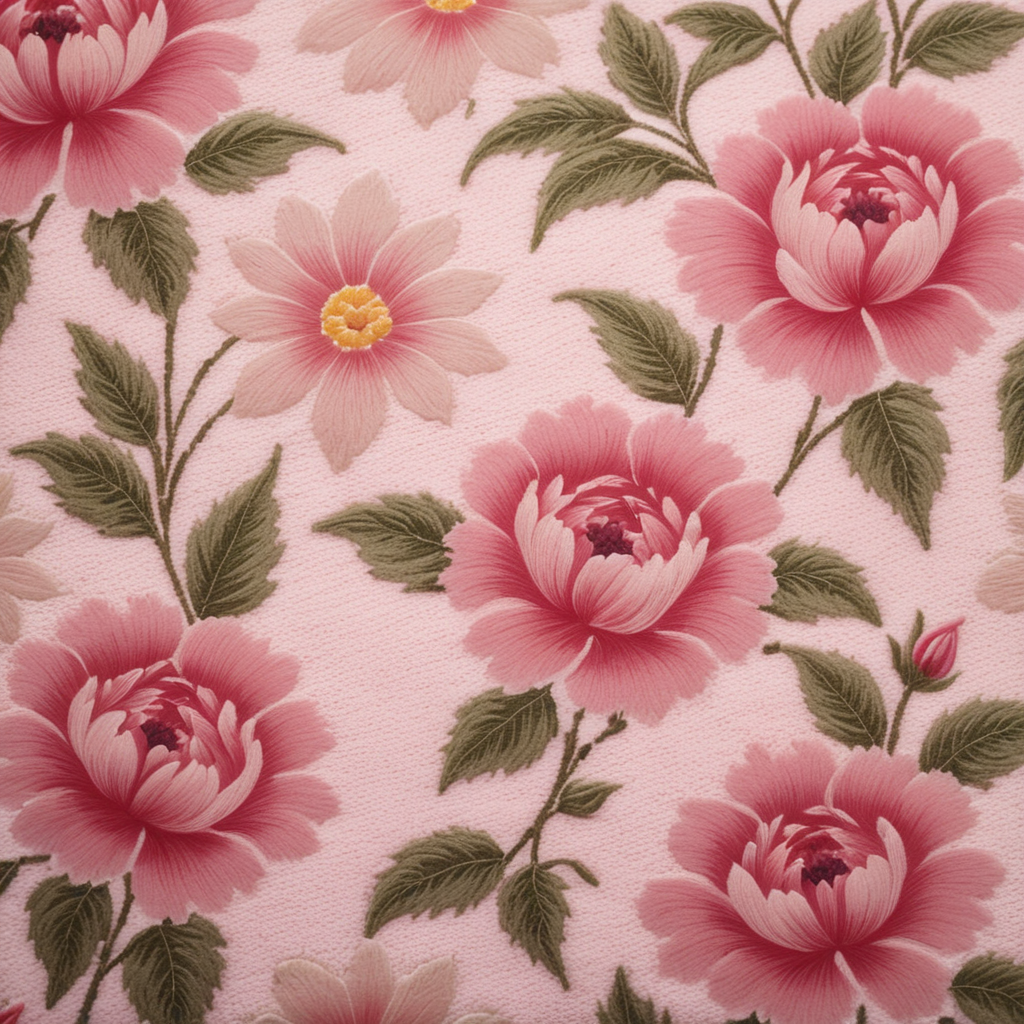 Create a Sherpa fabric texture with a floral pattern in baby pink color, giving it a fluffy and cozy feel.