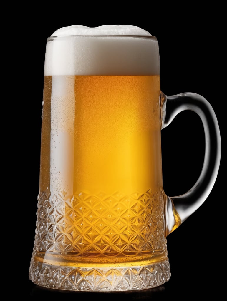 glass beer mug, isolated, black background, professional photo