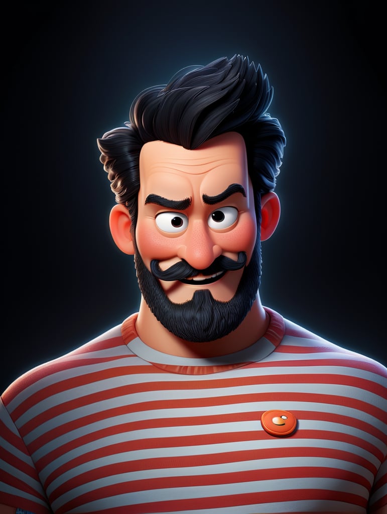 happy smile, black beard, cartoon 3d