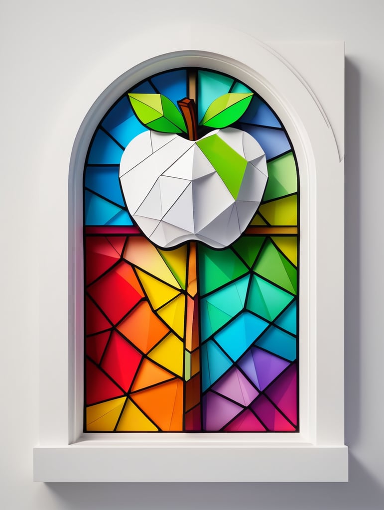 Colorful stained window apple low poly papercraft white background