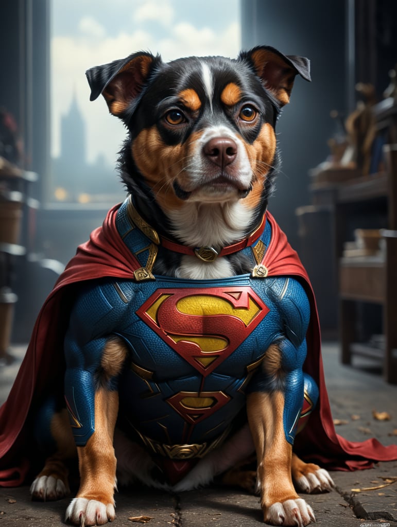 SMALL BREED DOG as superman