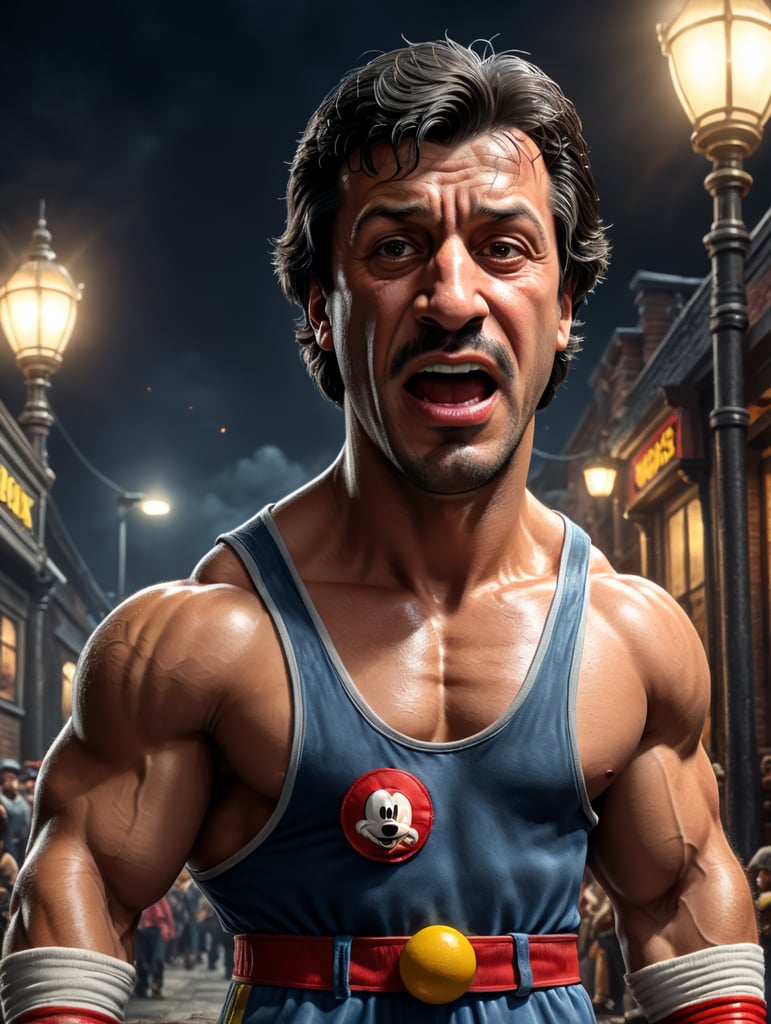 Rocky Balboa as A cartoon character, such as Mickey Mouse, Bugs Bunny, or Homer Simpson.