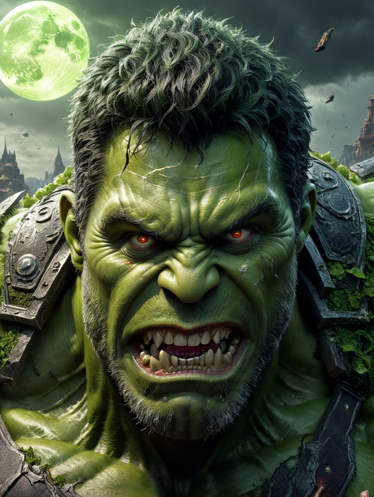 Hulk, undead, green moon, magic, funny, scar